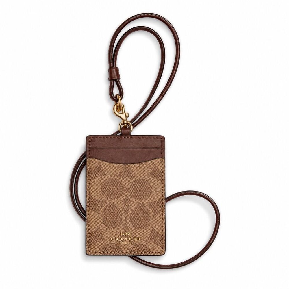 Coach ID Lanyard Signature Canvas Tan Brown Card Holder CZ285 NWT